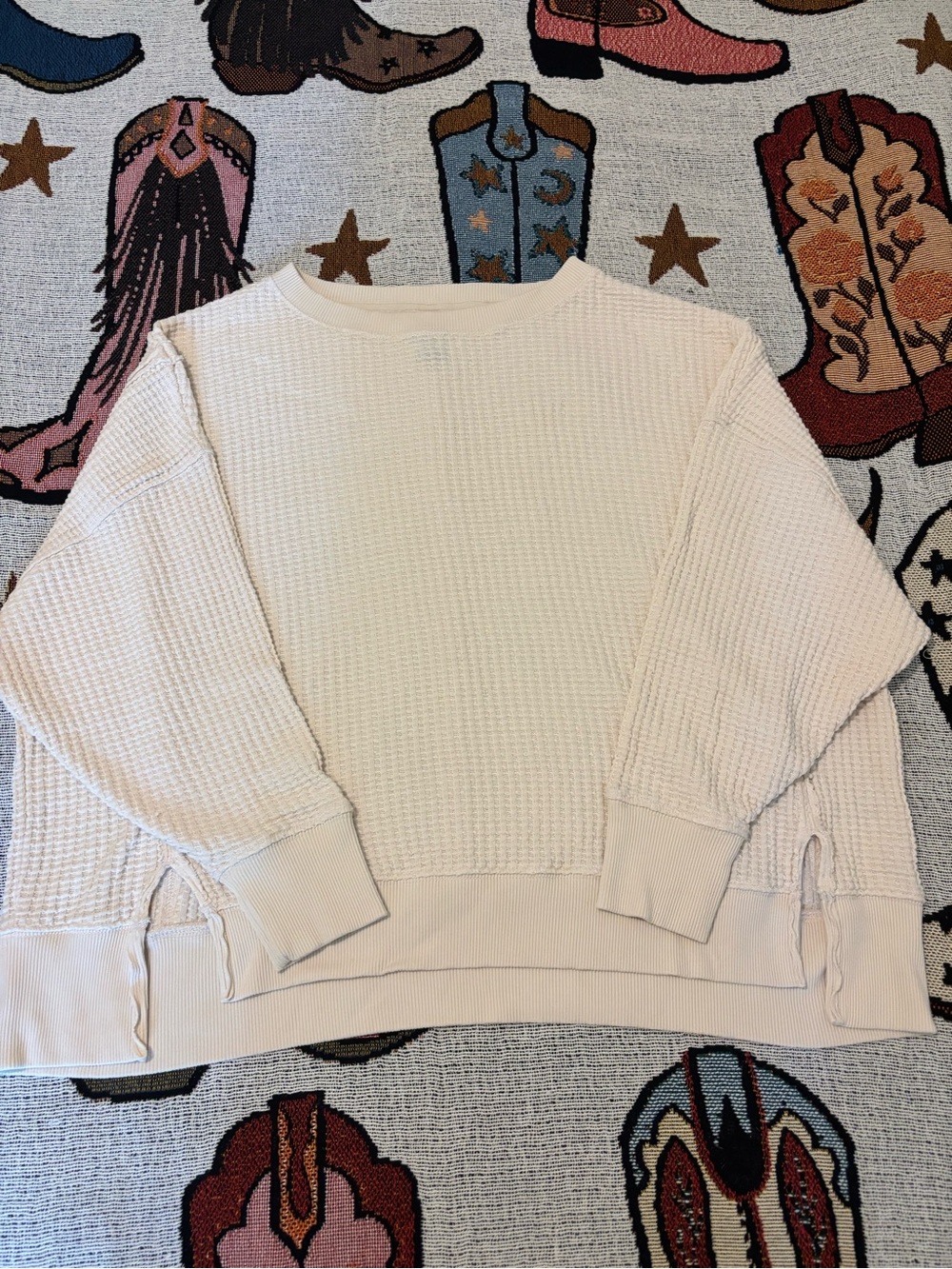 American Eagle Cream Waffle-Knit Pullover - Picture 2 of 9